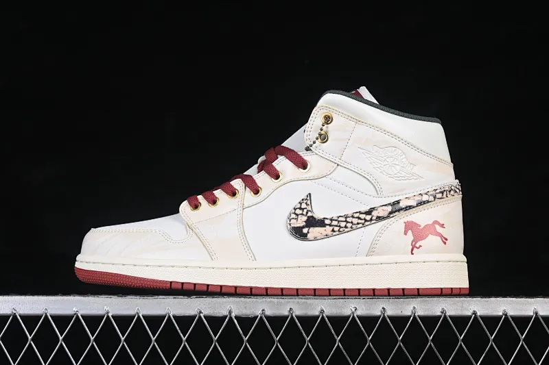 All Categories Air Jordan Jordan Series Basketball Shoes Air Jordan 1 Mid Air Jordan 1 Mid AJ1 Joe 1 Year of the Horse Limited Chinese Cultural Leisure Sneakers DQ8426-105